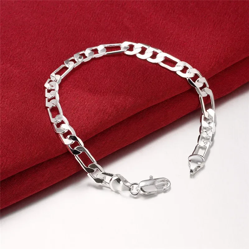 Noble 925 Sterling Silver wild 6MM flat sideways chain for women man Bracelets Wedding party Christmas Gifts fashion Jewelry