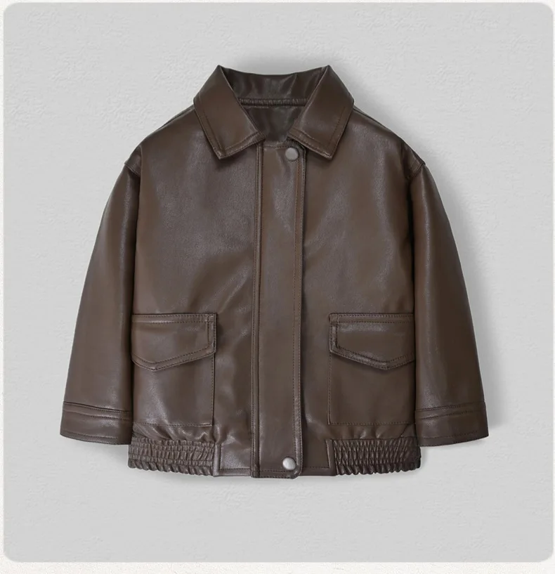 Kids Christmas NEW Year Street Photography Wear Children Black Motorcycle Pu Leather Jacket Boys Girls Waterproof Windproof Coat