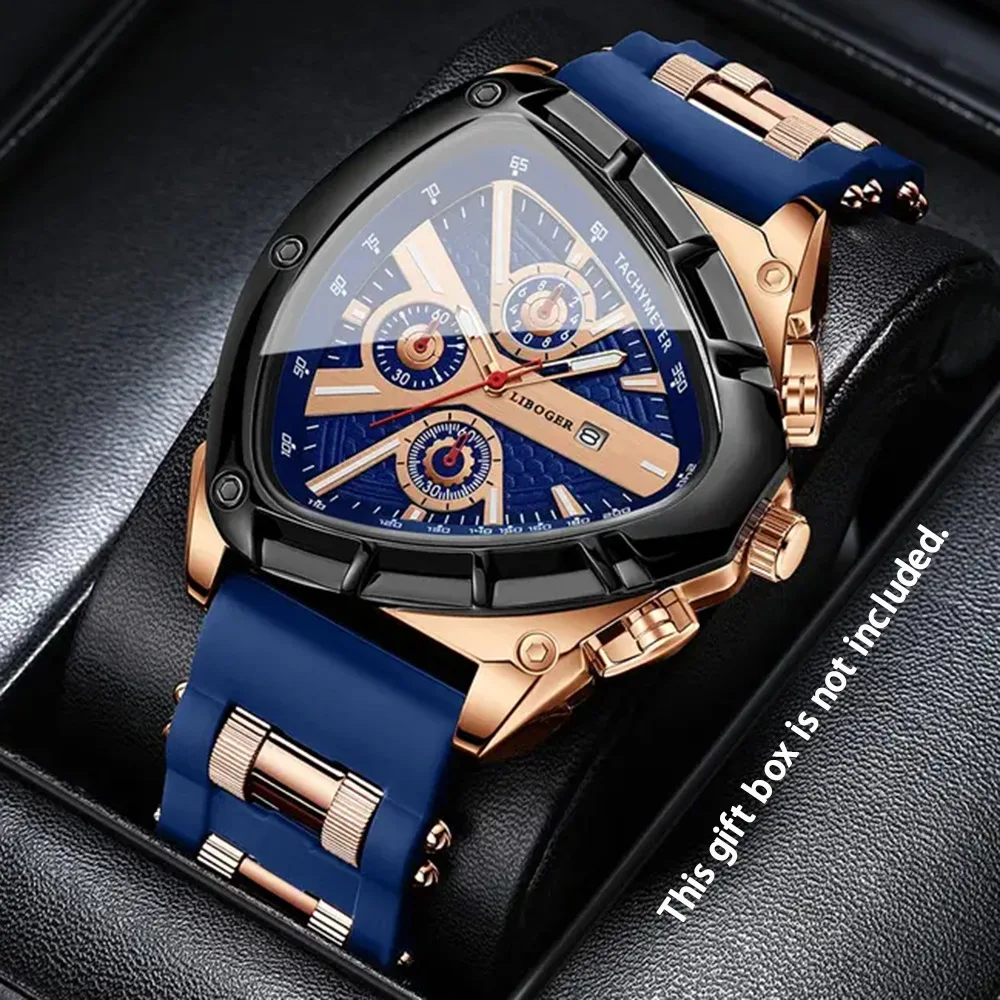

New Fashion Man Luxury Watches For Men Triangle Date Casual Quartz Watch Male Military Sports Silicone Watches Reloj Hombre Gift