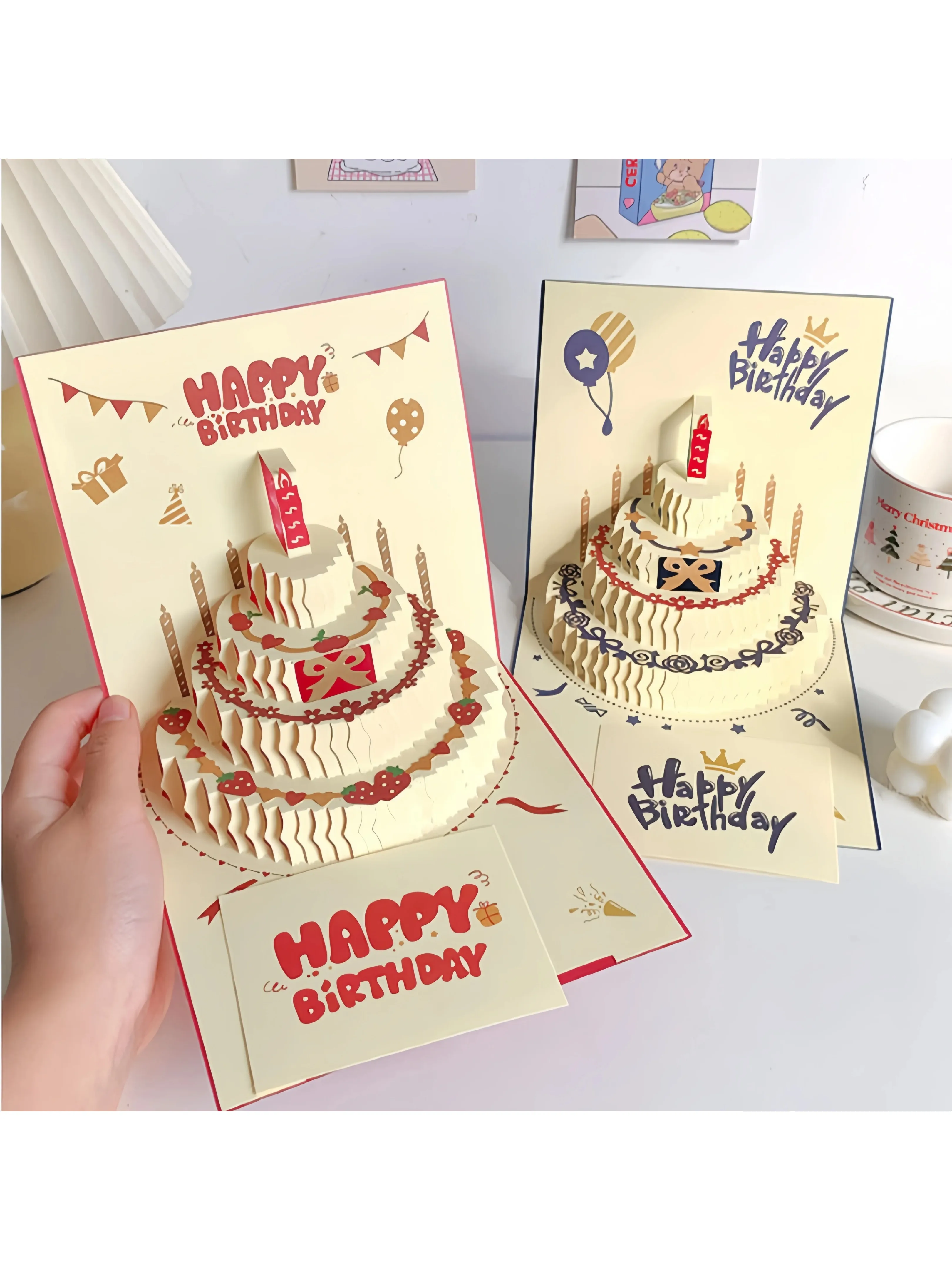3D Happy Birthday kaart Kerstcadeau kaart Verjaardagstaart Pop-up felicitatiekaart met envelop Kerst uitnodigingskaarten - afbeelding 2