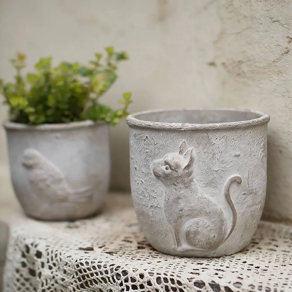 

Nordic Relief Cat & Bird Flower Pot Silicone Mold, Reusable for Concrete Gypsum, Plaster - DIY Desk Planter, Home Garden Craft