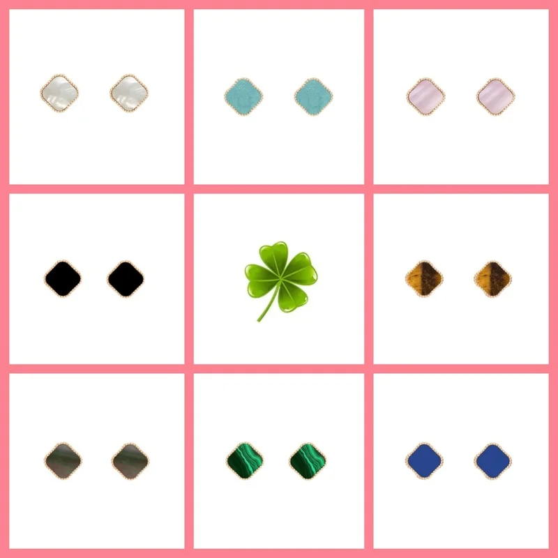 高品質な925シルバー製クローバーピアス。女性向けのファッションアクセサリーとして最適。花柄、貝殻モチーフ、エナメル加工、ローズゴールドメッキ仕上げ。