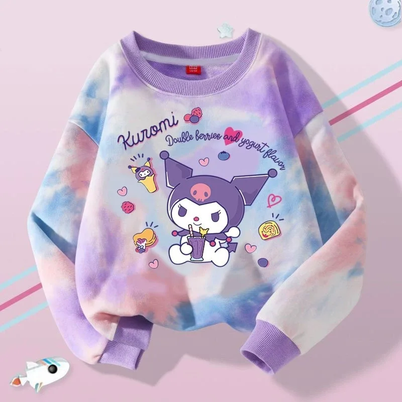 2024 Spring And Autumn New Lovable Kuromi Children'S Sweater Casual Joker Trend Female Baby Child Tie-Dyed Cute Cartoon Top