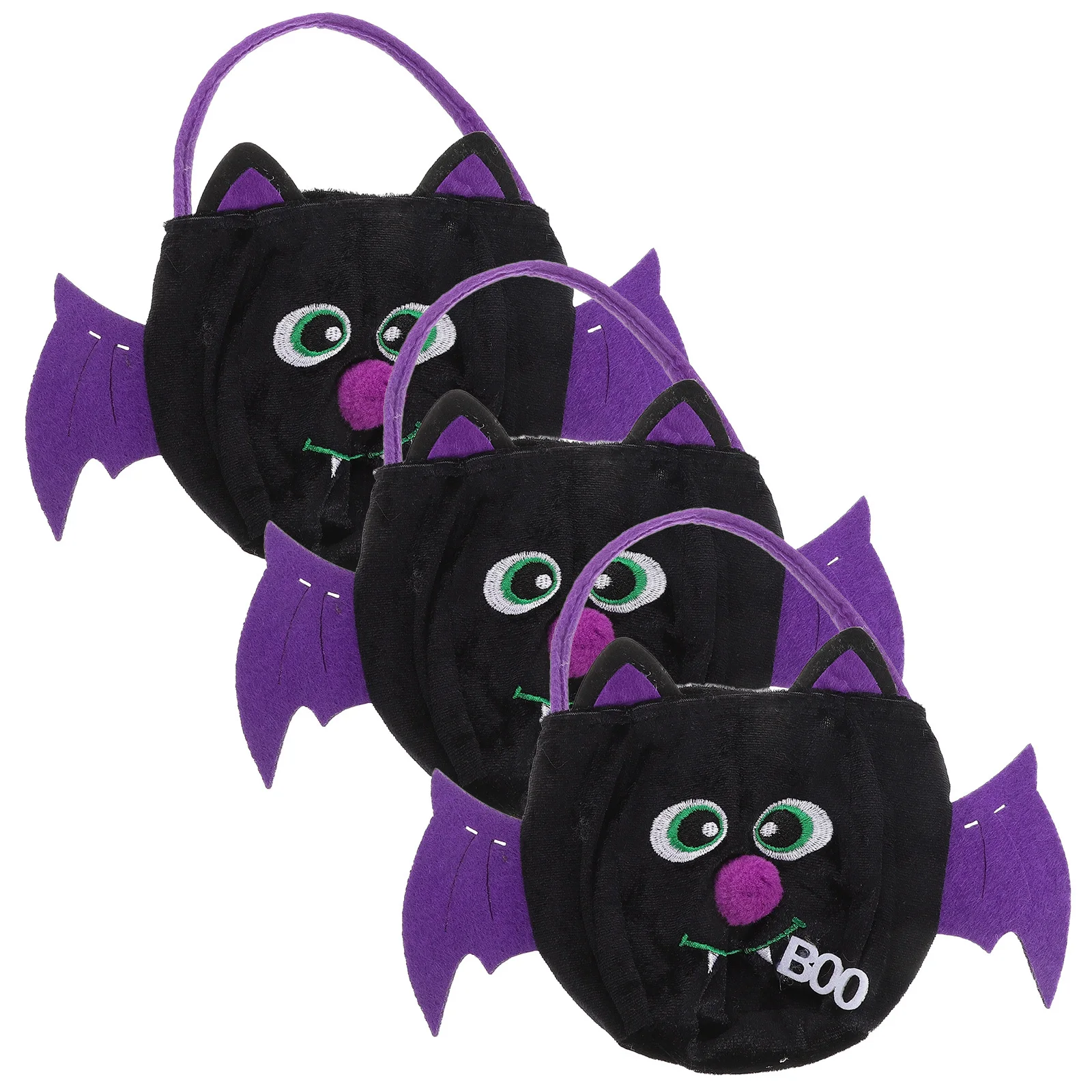 ถังขนมฮาโลวีน 3 ชิ้น ลายค้างคาวสีดำ กระเป๋าความจุขนาดใหญ่ กระเป๋าถือสำหรับเด็ก งานปาร์ตี้ฮาโลวีน