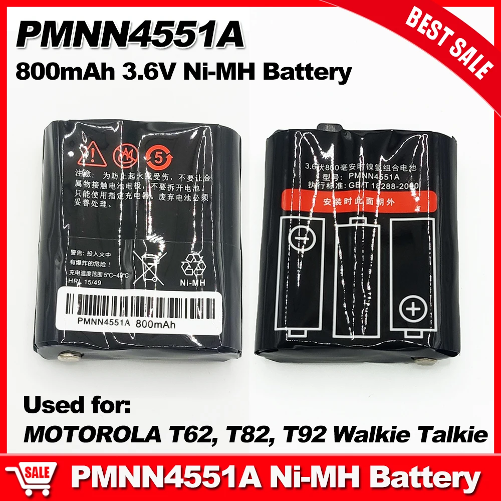 Nueva batería Ni-MH de 3,6 V 800mAh PMNN4551A para Walkie Talkie Motorola T62 T82 T92 batería de repuesto de Radios bidireccionales