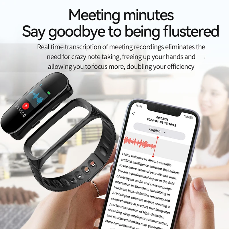 ChatGPT KI-Sprachrekorder 4-128GB Armbanduhr Diktiergerät Sprachaktiviertes KI-Aufnahme-Armband Transkription & Übersetzung