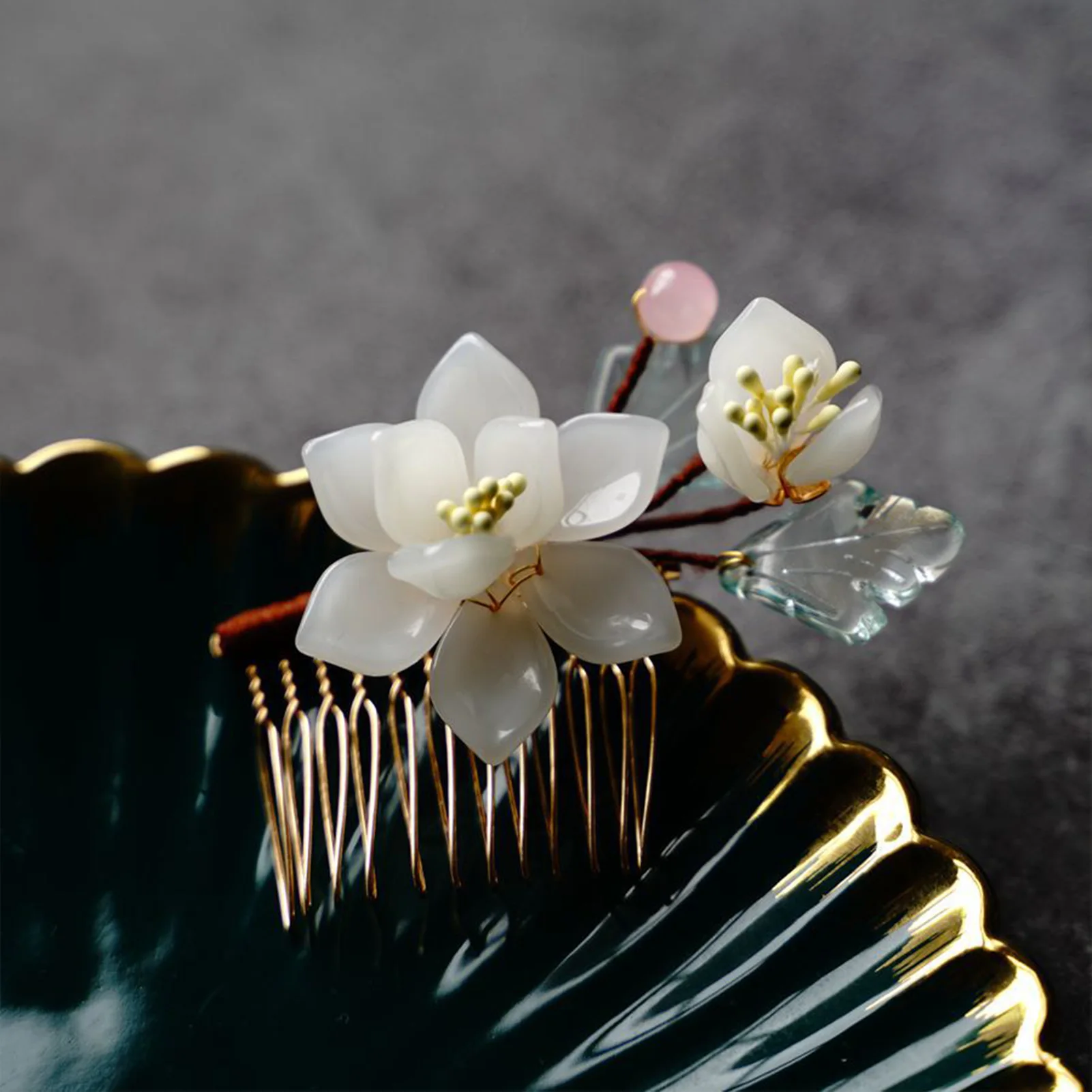 Peony Floral Hair Comb Chinese Wedding Side Pin For Women Fairy Girls Hanfu Decor Hairpin Forks Vintage Tiaras Hair Clip Jewelry