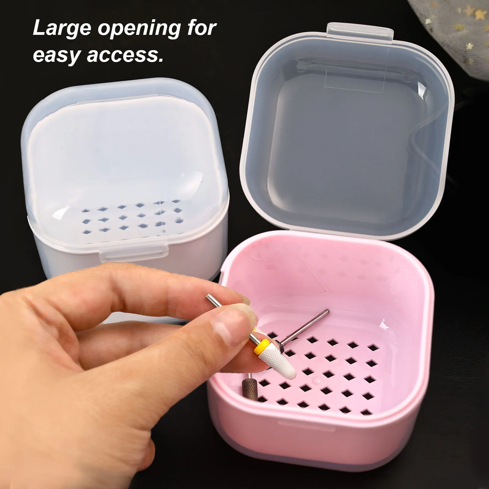 Caja de limpieza de brocas para decoración de uñas, filtrado cuadrado de doble capa, herramienta de brocas para uñas, caja de almacenamiento de filtro, herramienta de esterilización de manicura, 1 ud.