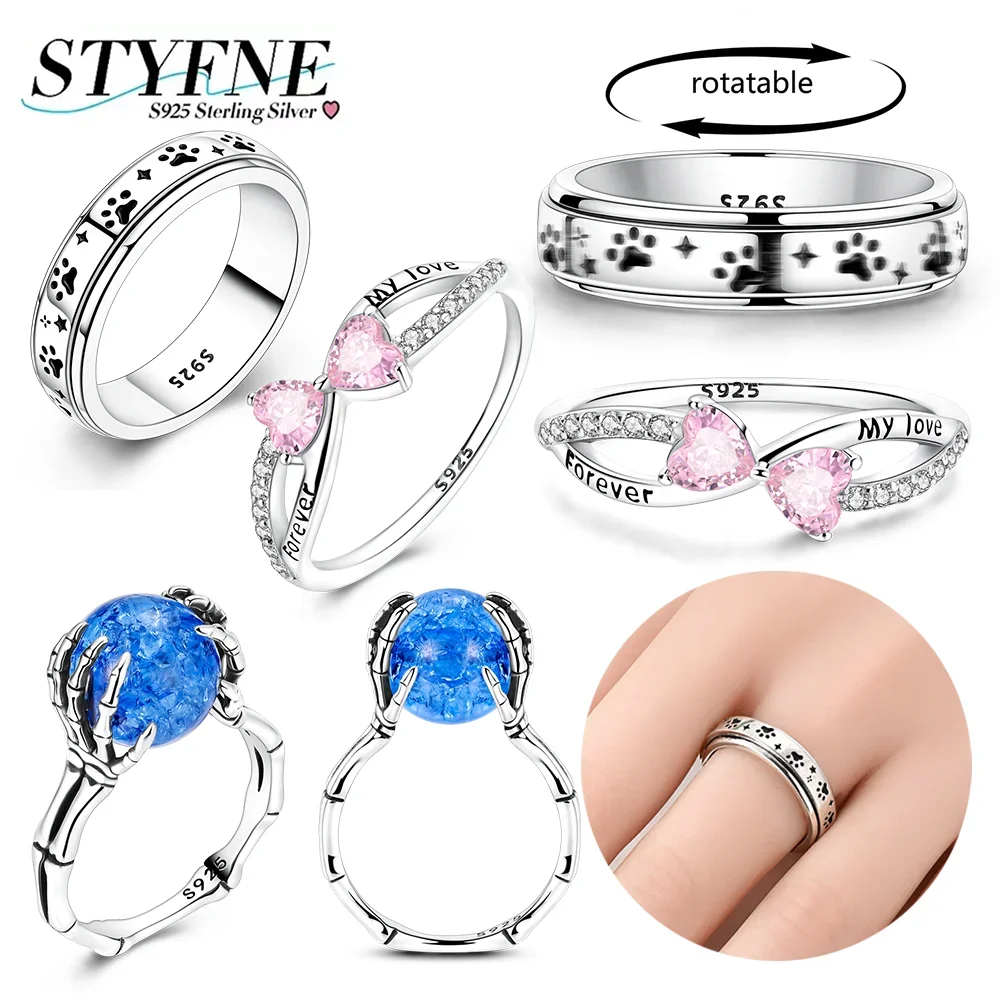 

925 Silver Pink Zircon Bow Cat Claw Ring Cute Dainty Jewelry for Women Fashion Gift Birthday Valentine's Day Engagement Jewerly