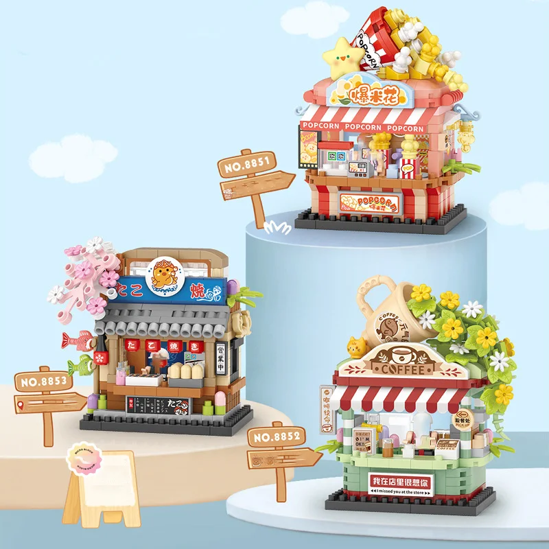 Bloques de construcción para niños y niñas, Mini comida, vista de calle, pulpo, barbacoa, cafetería, palomitas de maíz, Micro Diamante, pellet, bloques de construcción, LOZ-8853