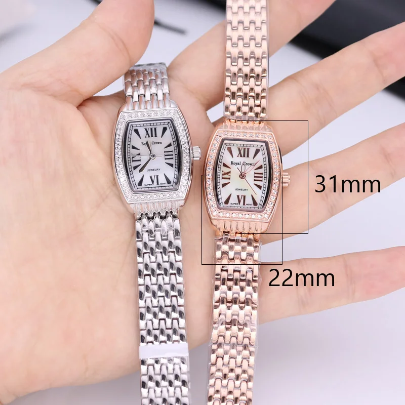 Luxury Jewelry Lady Women\'s Watch Fine Fashion Small Square Hours Mother-of-pearl Bracelet Girl\'s Gift Royal Crown Box