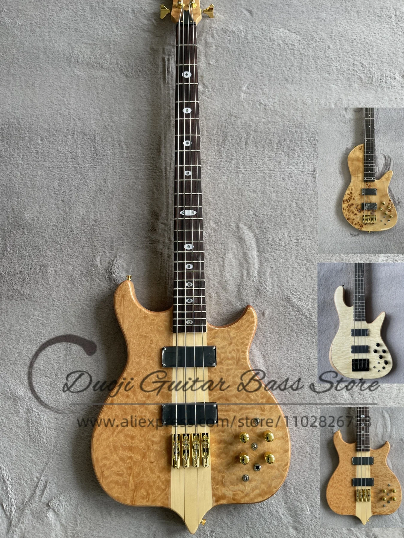 

Natural Bass Cloud top Maple neck through ash body Rose wood fingerboard oval inlaid gold single bridge active battery