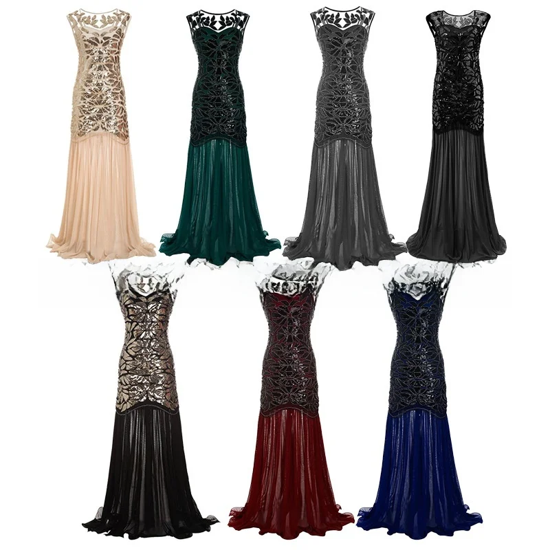 

Длинное вечернее платье с блестками в стиле ретро, женское бальное платье больших размеров, бархатная ткань с высокой талией, церемония для взрослых Dr