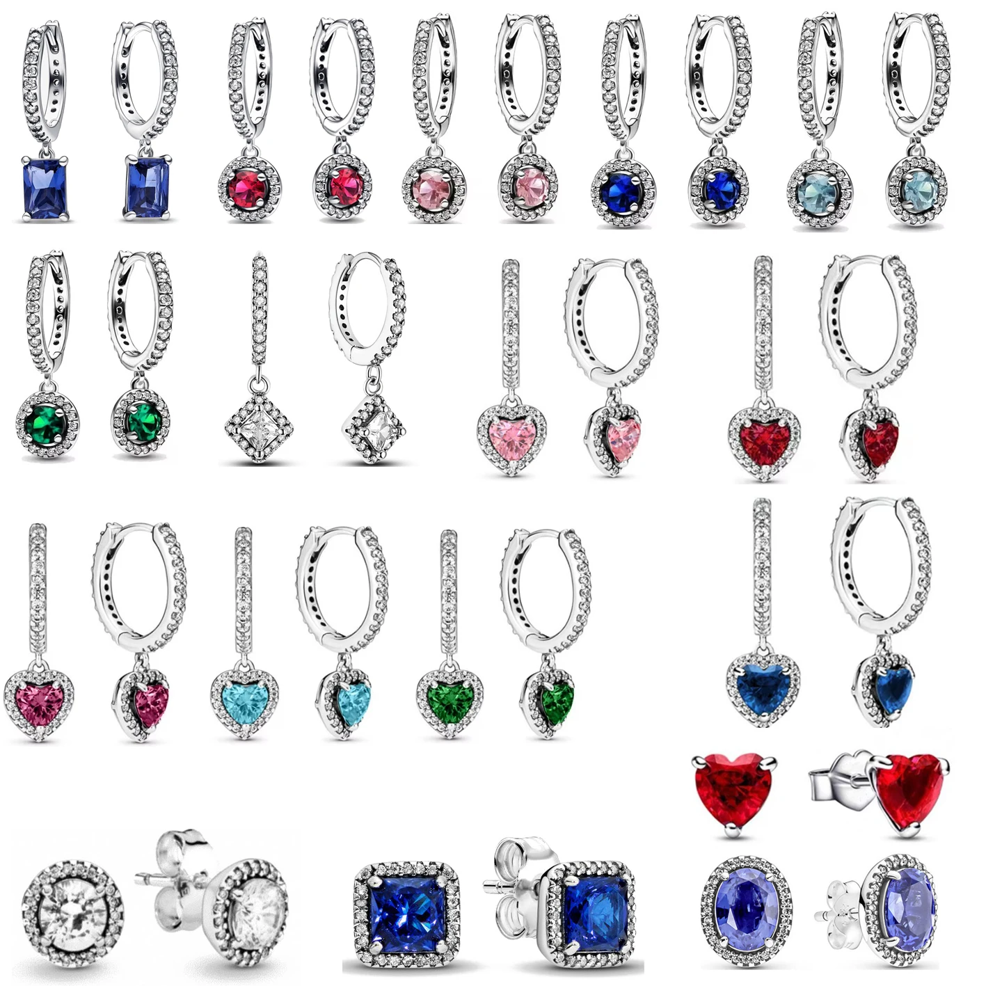 925 Sterling Silver Roundness  Heart 6789 Red Blue Pink Green Ring Women Earrings Fine Jewelry Fashion Accessories