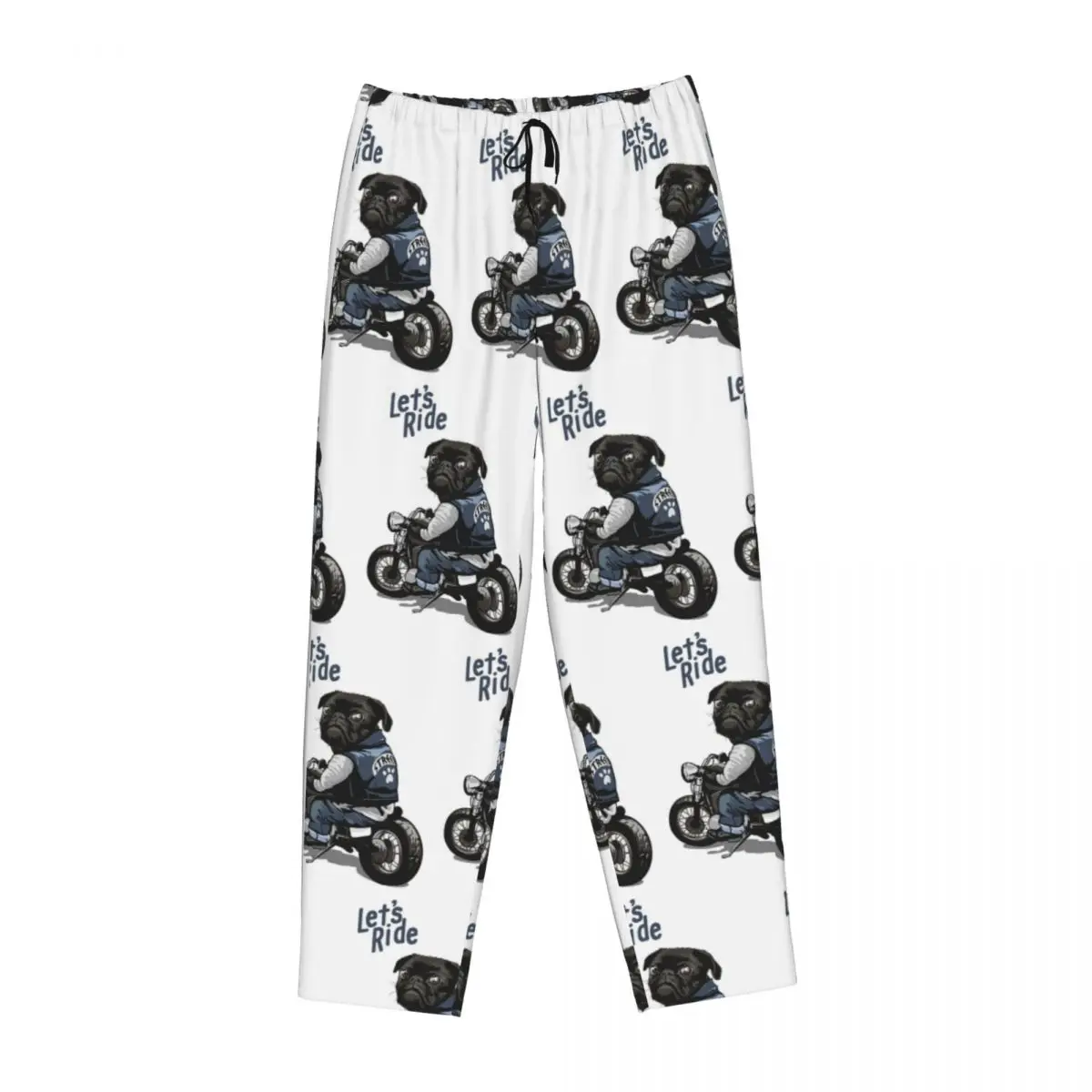 

Custom Let's Ride Motorcycle Big Bike Black Pug Dog Women Pajama Pants Lounge Sleep Sleepwear Bottoms with Pockets