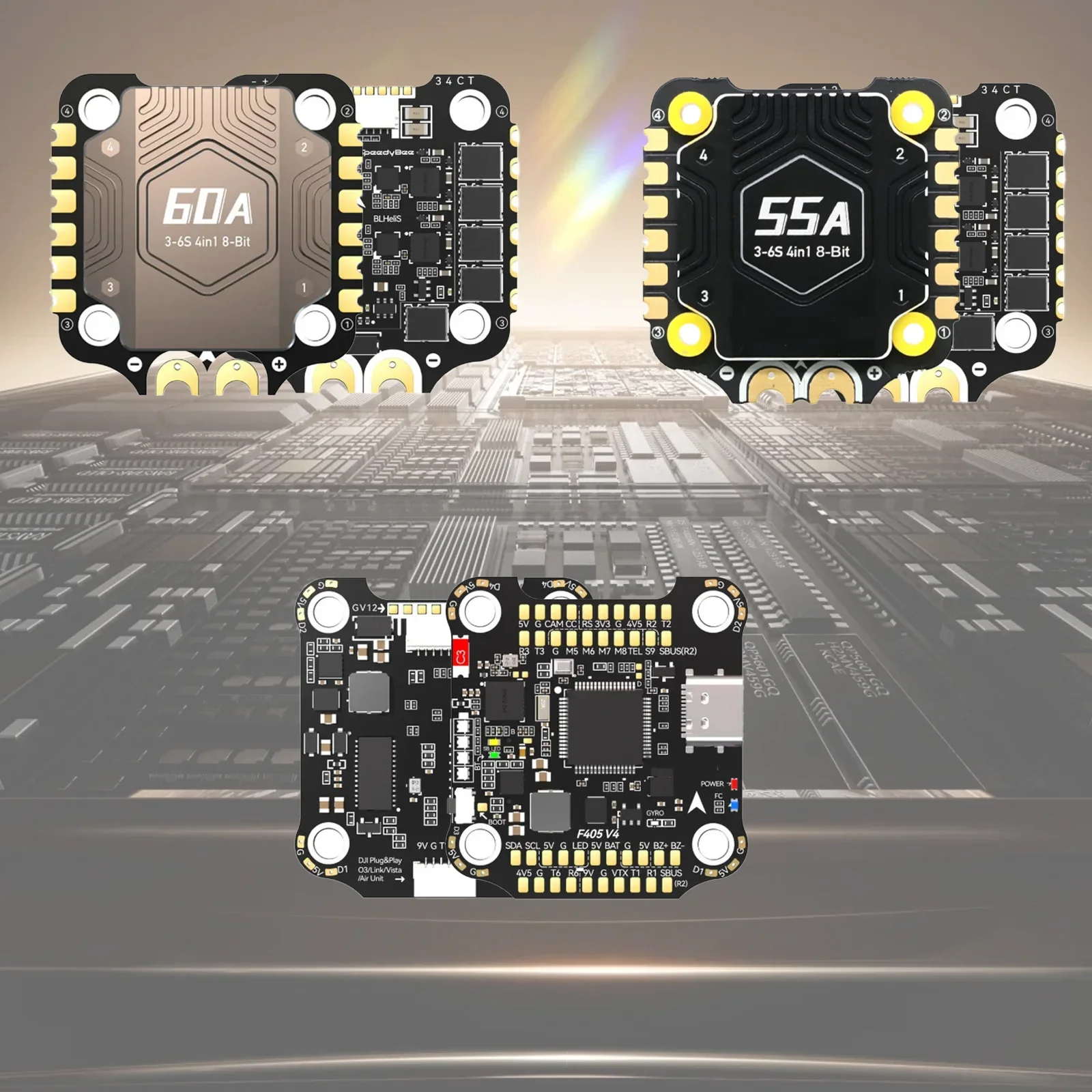SpeedyBee F405 V4 y BLS 55A ESC Combo - FC стек для 5-8 "FPV д;)ів, Betaflight, Bluetooth, 3-6S LiPo, 30x30 onderнж