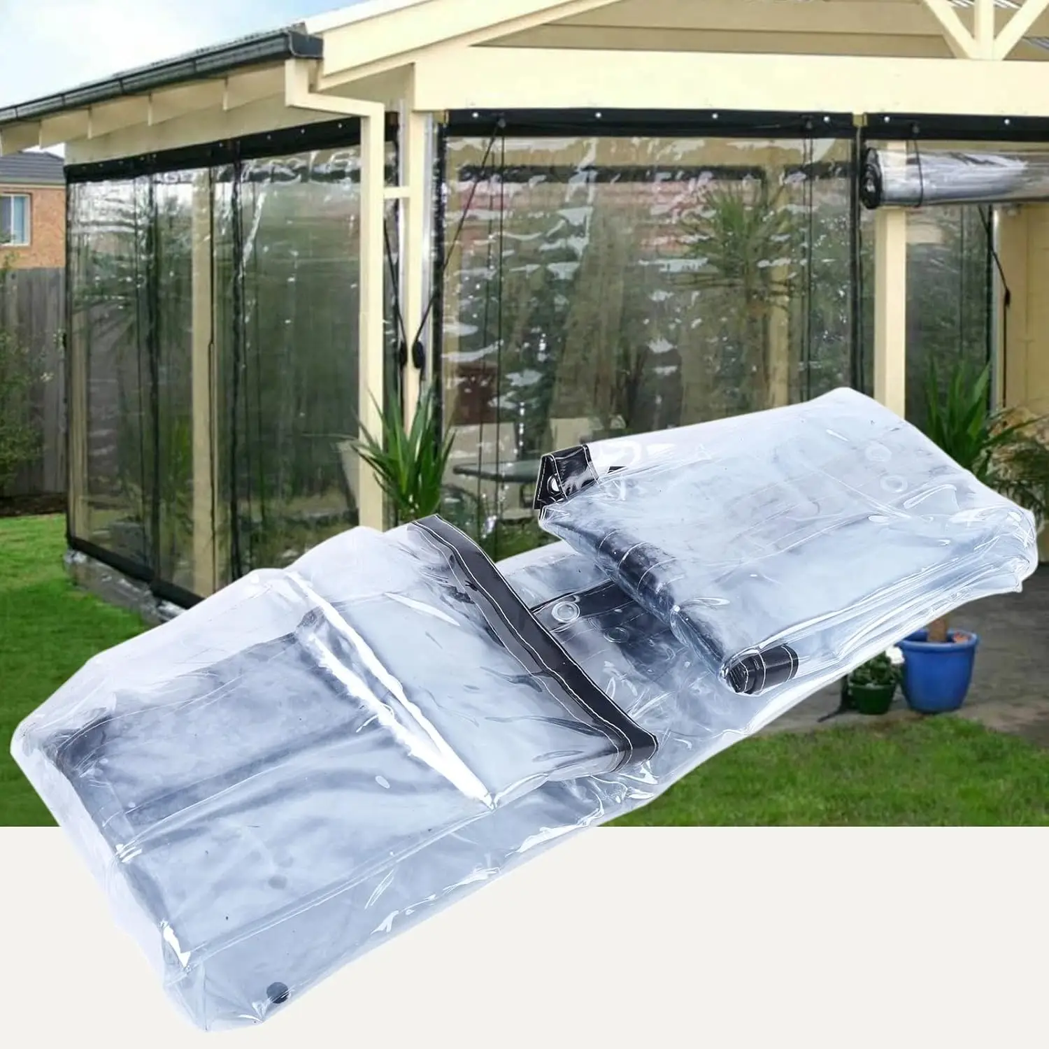 Commercial Clear PVC Tarp Transparent Awning Canopy Waterproof with Grommets 0.5mm Thick Patio Enclosure Black 8x10 Feet