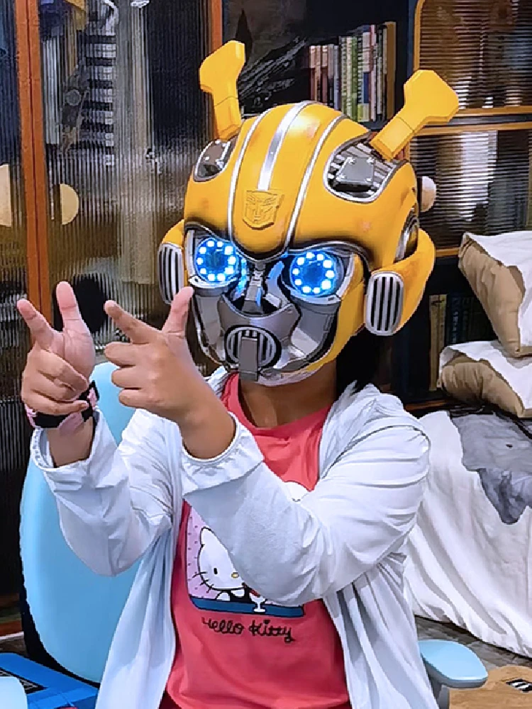 1:1 Anime Bumblebee Helmet Mask Wearable Surroundings Voice Control Toy Halloween Christmas Boy Adult Birthday Toy Hot Gift