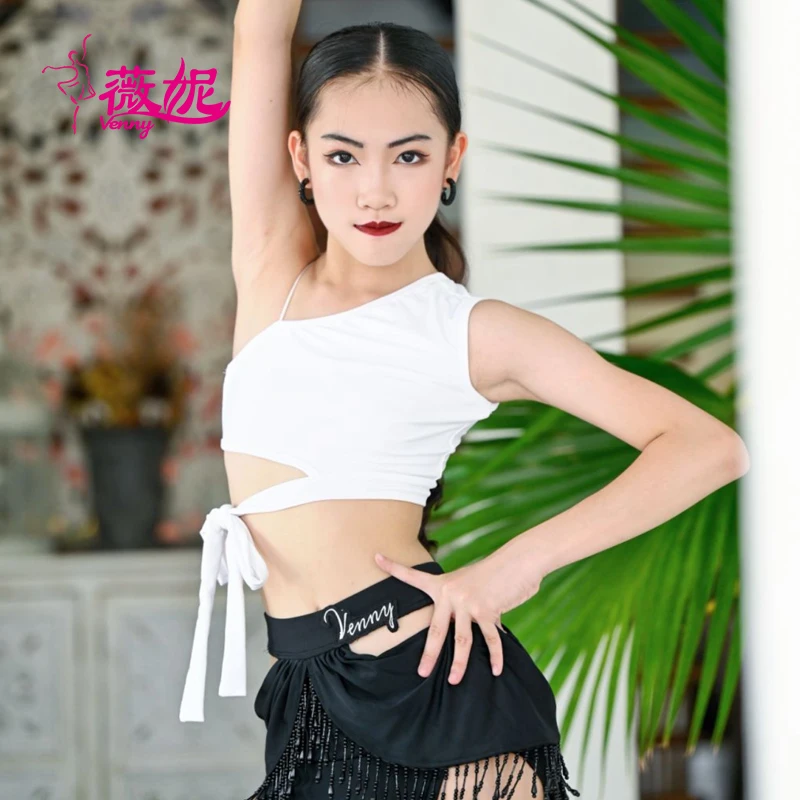 Vennystyle Latin Dance Dress for Girls Sleeveless Two Piece Set, Dance Competition Training Practice Wear Performance Costume