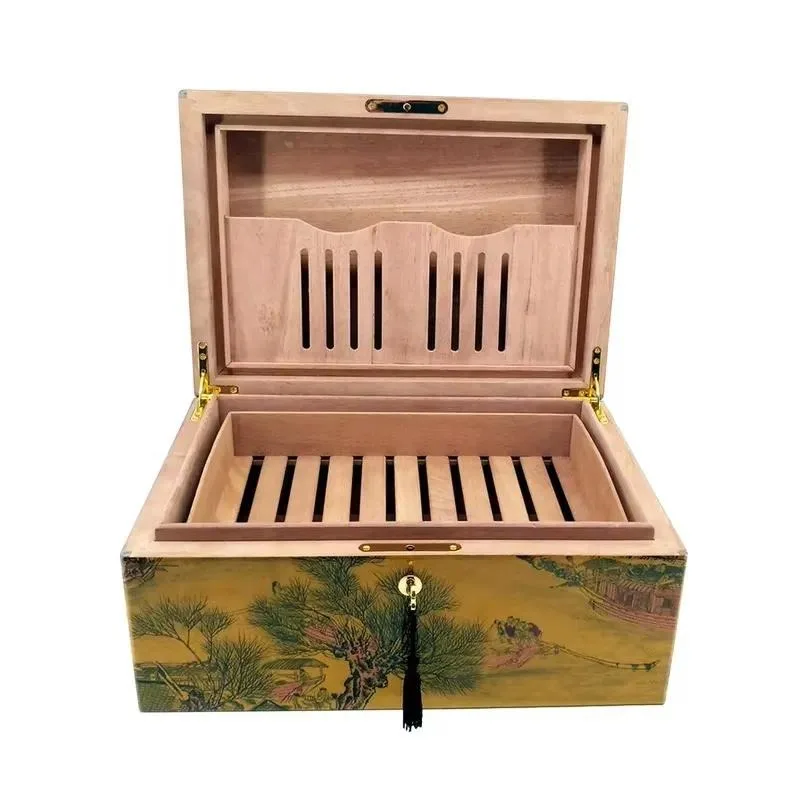 Wholesale Luxury Yellow Piano Lacquer Fir Wood Cigar Storage Box Elegant Creative Fashion Style