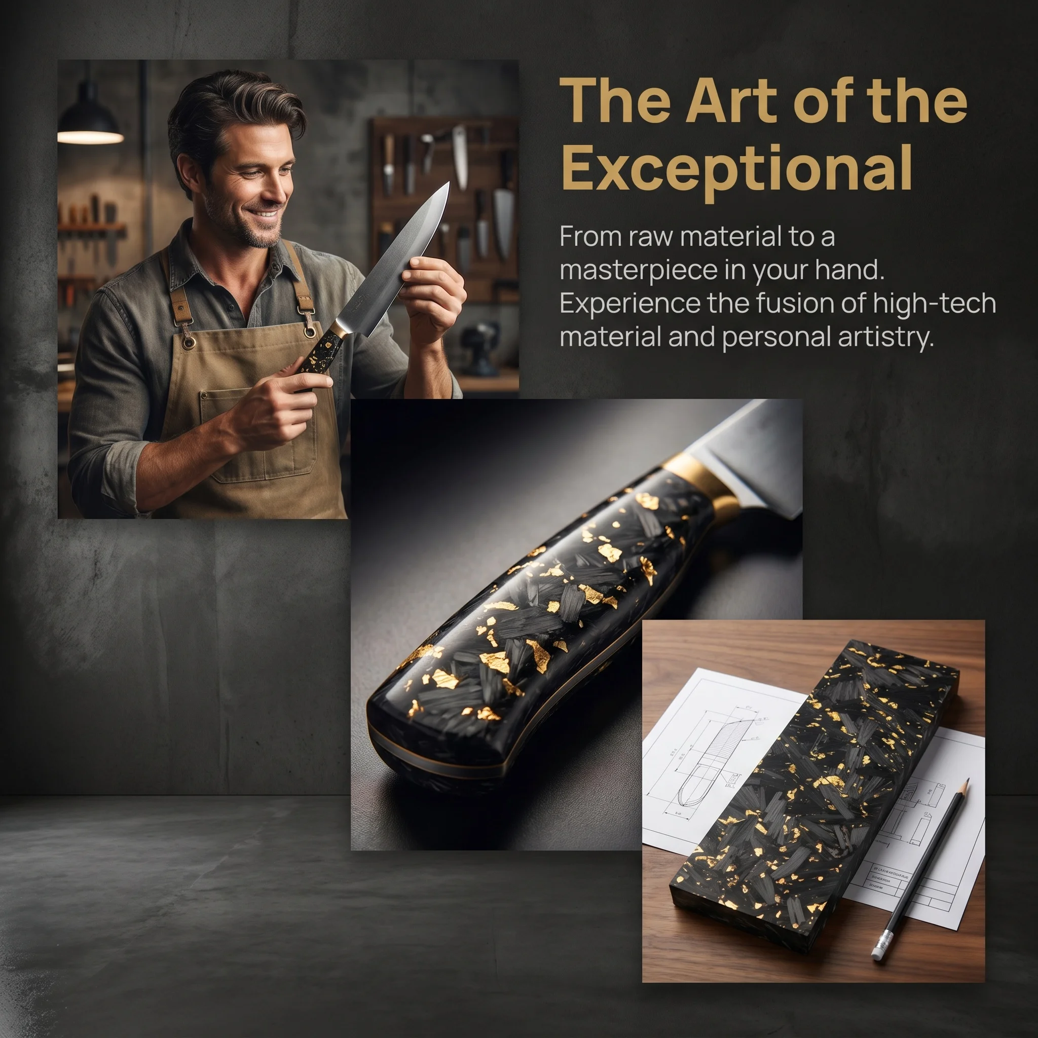 Crushed Carbon Fiber Gold Foil EDCDIY Knife Handle Patch Material