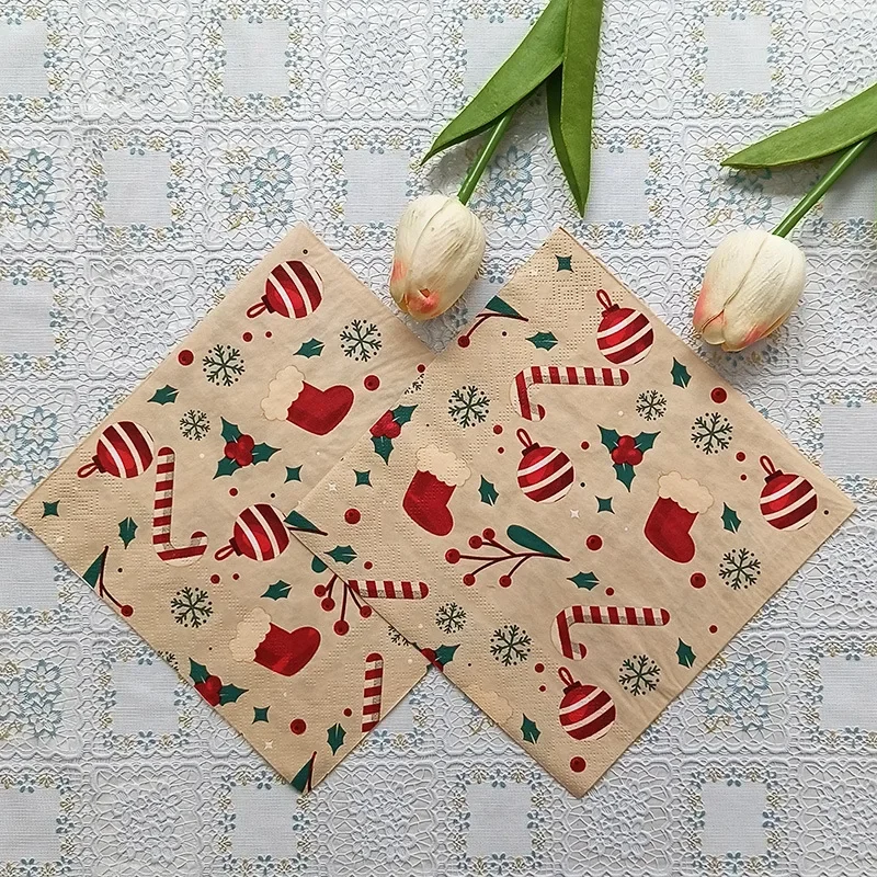 20pcs/Pac 33cm 2-Ply Christmas Elements Printed Napkins Christmas Series Party Disposable Paper Placemats Butterfly Bart Paper