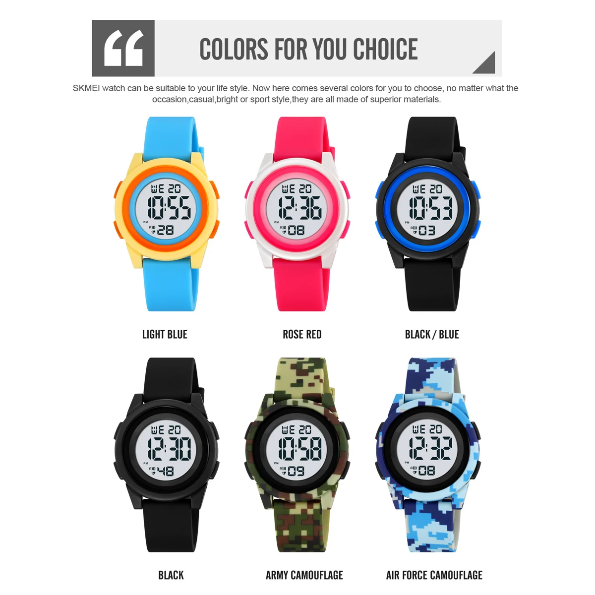 SKMEI 2429 Kids Digital LED Black Light Stopwatch Children Watch 50m Waterproof Wristwatches For Boys Girls Clock Alarm Clock