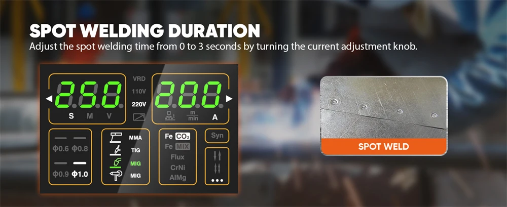 HITBOX MIG250 Aluminium-Puls-MIG-Schweißgerät 220V 250 Ampere 6-in-1 ARC MMA Stick Gas/Gaslos MIG Lift TIG Spool Gun IGBT Inverter-Schweißmaschine Großes intelligentes Digitaldisplay 2T/4T Spot Multi-Prozess-Synergisch-Schweißgerät – Detail 5