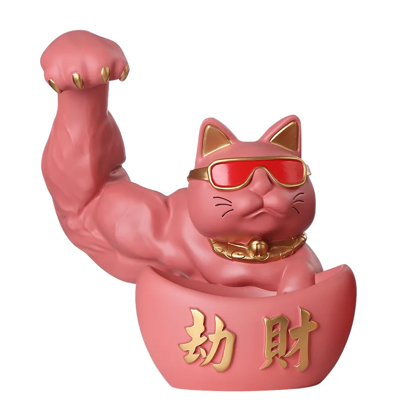 Creative Giant Arm Cat Sculpture Storage Tray Ornament Abstract Cat Statue with Huge Arm Animal-inspired Indoor Aesthetic Decor