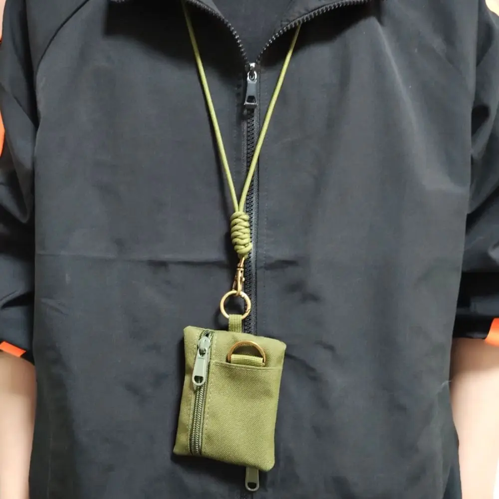 Multifunctional Square Hanging Neck Coin Purse Zipper Casual Oxford Cloth Mini Wallet Nylon with Lanyard Small Card Holder Men