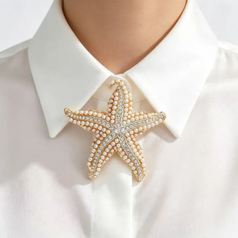 Simulate Pearl Starfish Women Brooch Pin Sparkling Sea Star Brooches Jewelry Gift