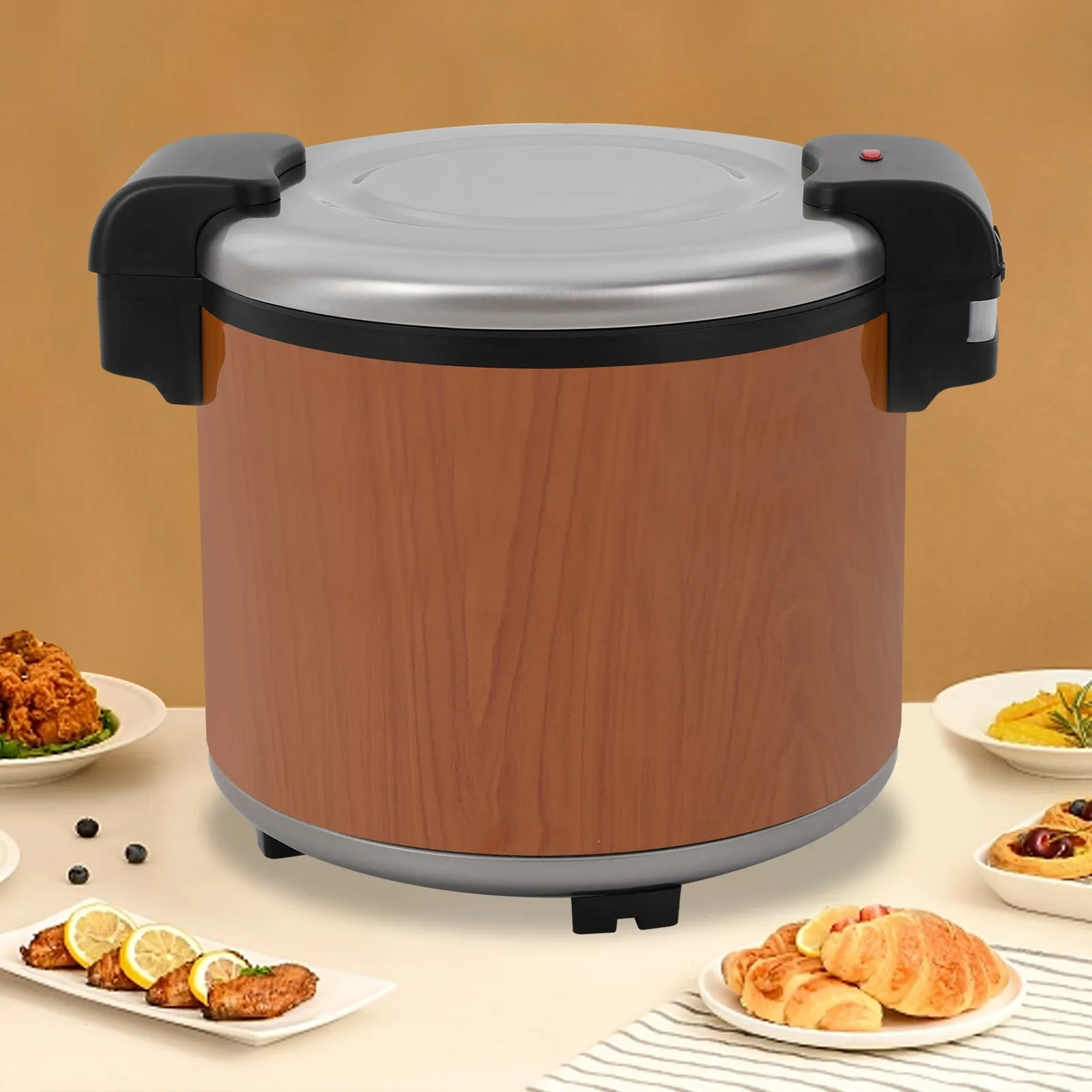 23L/ 6.08Gal 18.9*15.16in Brown 110V 105W Electric Commercial Rice Food Warmer for Keeping Rice, Porridge, Soup, Soy Milk Warm