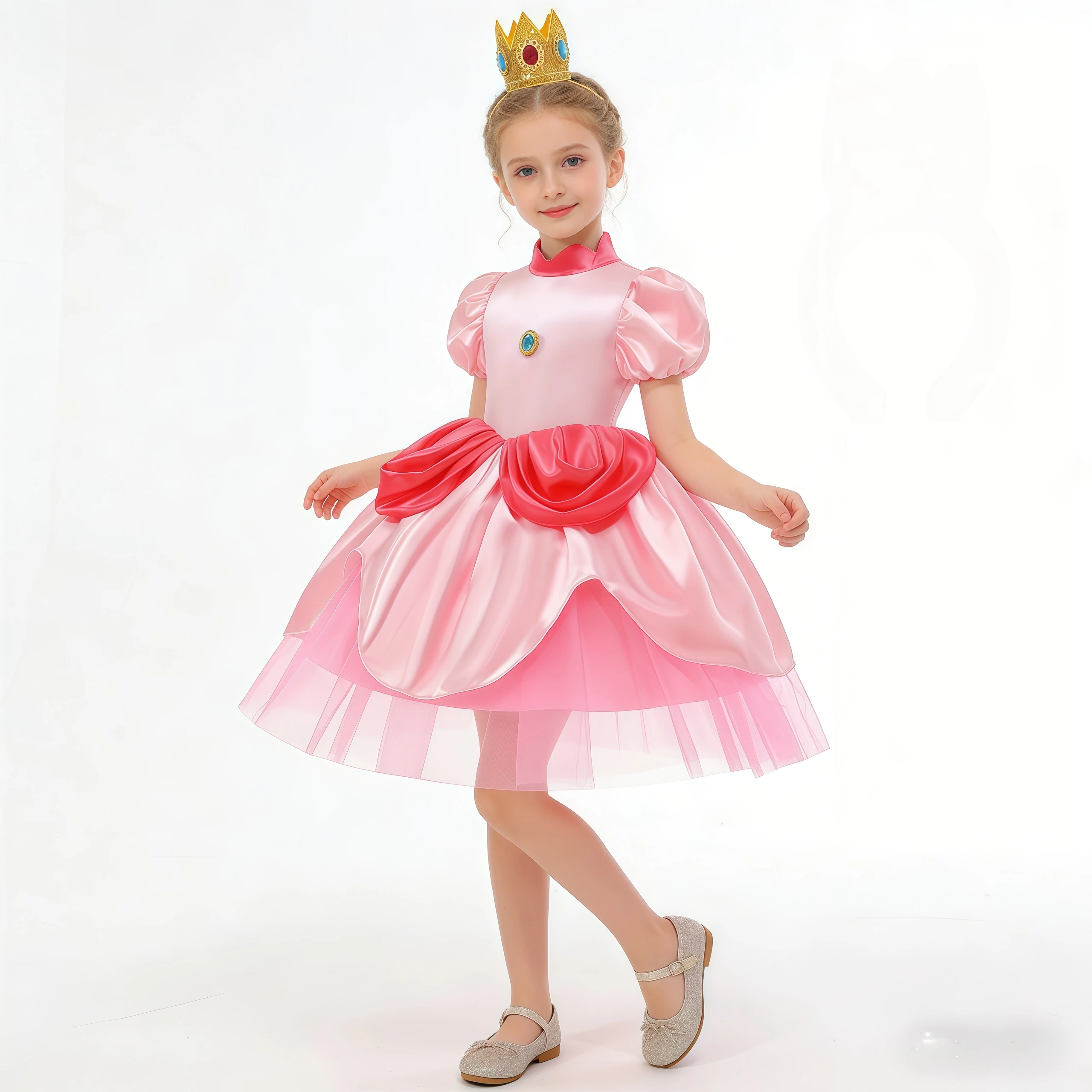 

Summer Peach Princess Role Play Costume Dress Children Birthday Party Girls Halloween Pink Gown Carnival Fancy Dress Up Outfit