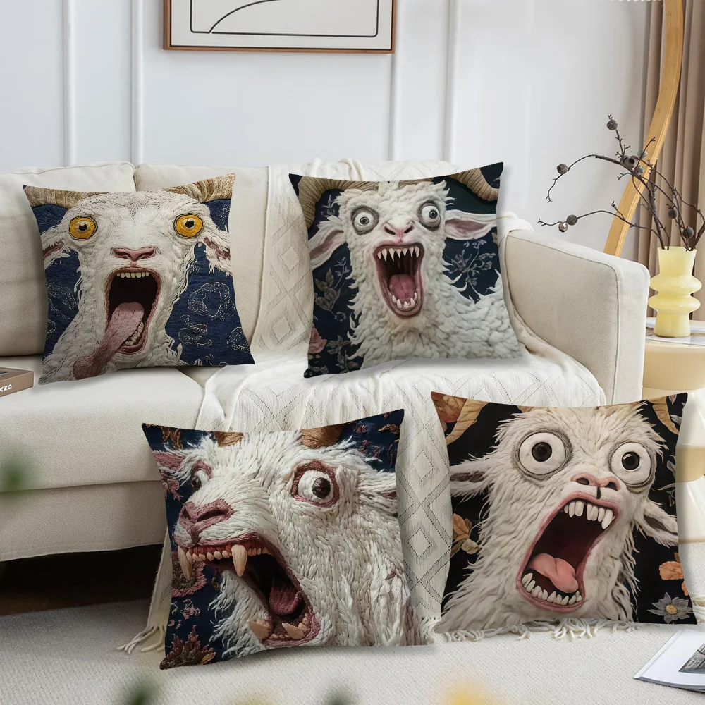 Spooky Goat Face 2D Double-sided Printed pillow cover Short plush Suitable living rooms bedrooms sofas throw cushion cover