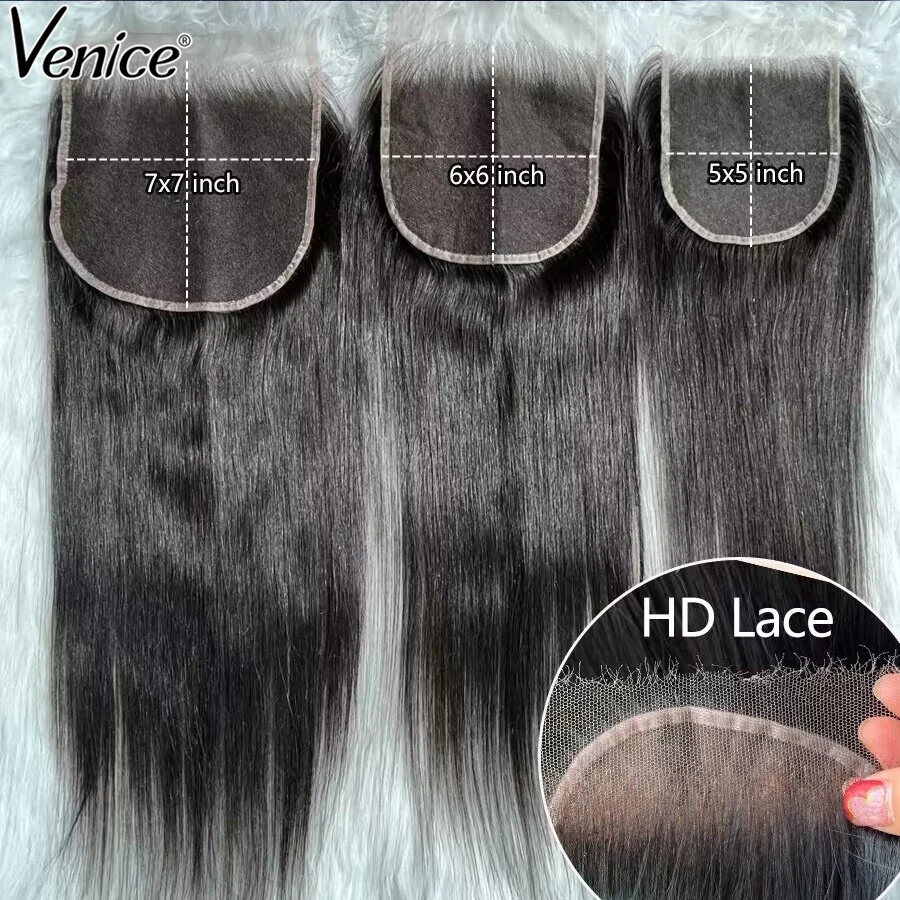 Venice Real HD Lace Closure Virgin Human Hair 13x4 13x6 FULL Frontal 5x5 6x6 7x7 Closure HD Melt Skin Lace Straight HD Closure