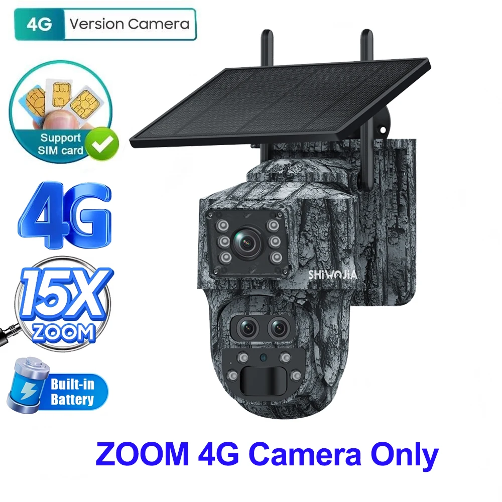 SHIWOJIA 6K 12MP 4G zonne-beveiligingscamera 60X ZOOM buiten 360 °   Bekijk Animal Monitoring Solar Battery Security Surveillan Video - afbeelding 1