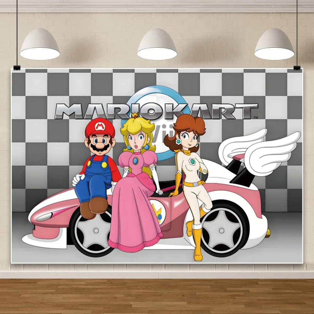 Super Mario Bros Princess Peach Baby Shower Stage Backdrop Photo Photography For Background Birthday Party Supplies Props Banner