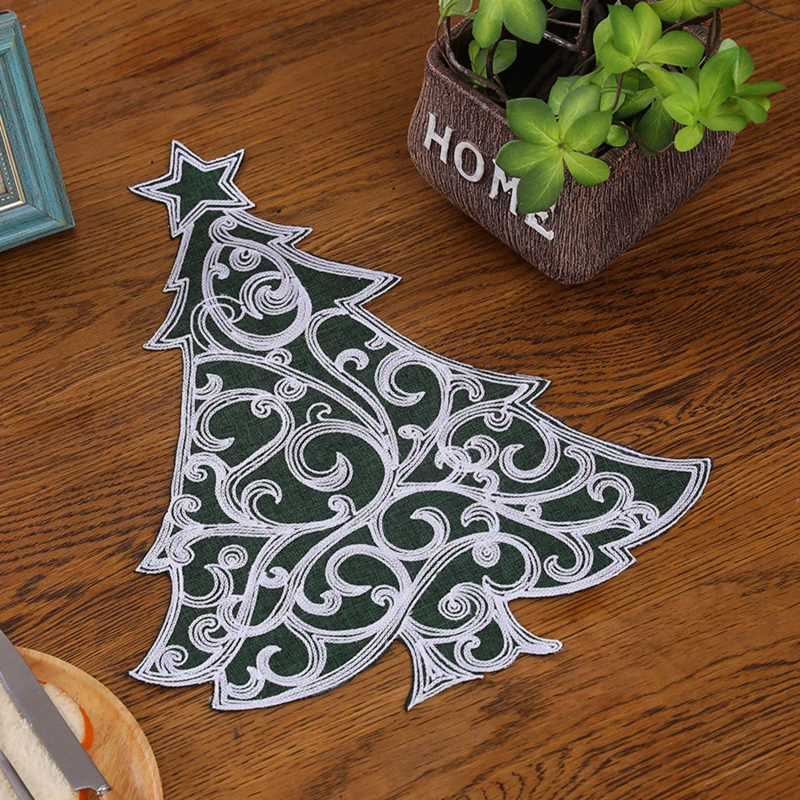 Christmas Tree Shape Placemat 2025 Navidad Noel Decor Kitchen Insulated Placemat Coffee Dish Draining Mat