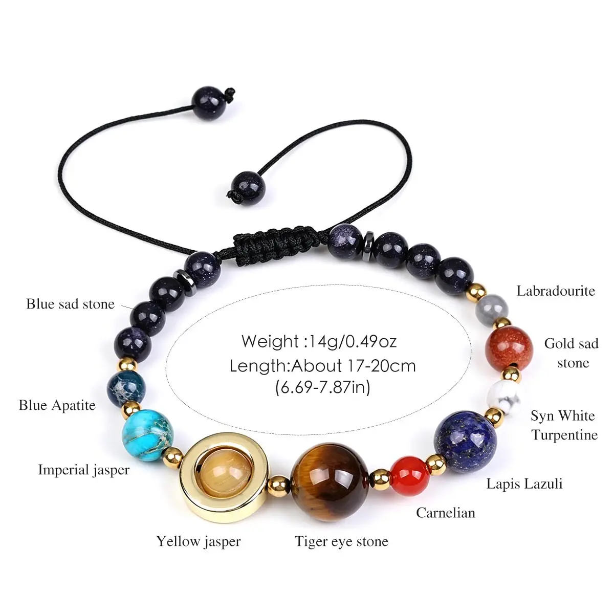 1PC，Bracelet with eight planetary styles, 10 natural stone bead bracelets, couple friendship gift bracelets, jewelry Pulsera