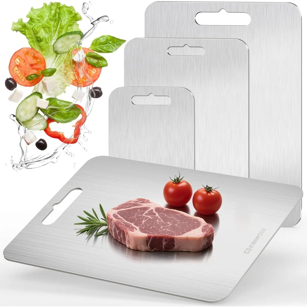 

Stainless Steel Cutting Board, 3 PCS Metal Cutting Boards for Kitchen, Double Sided Stainless Steel Chopping Board for Meat, Fru