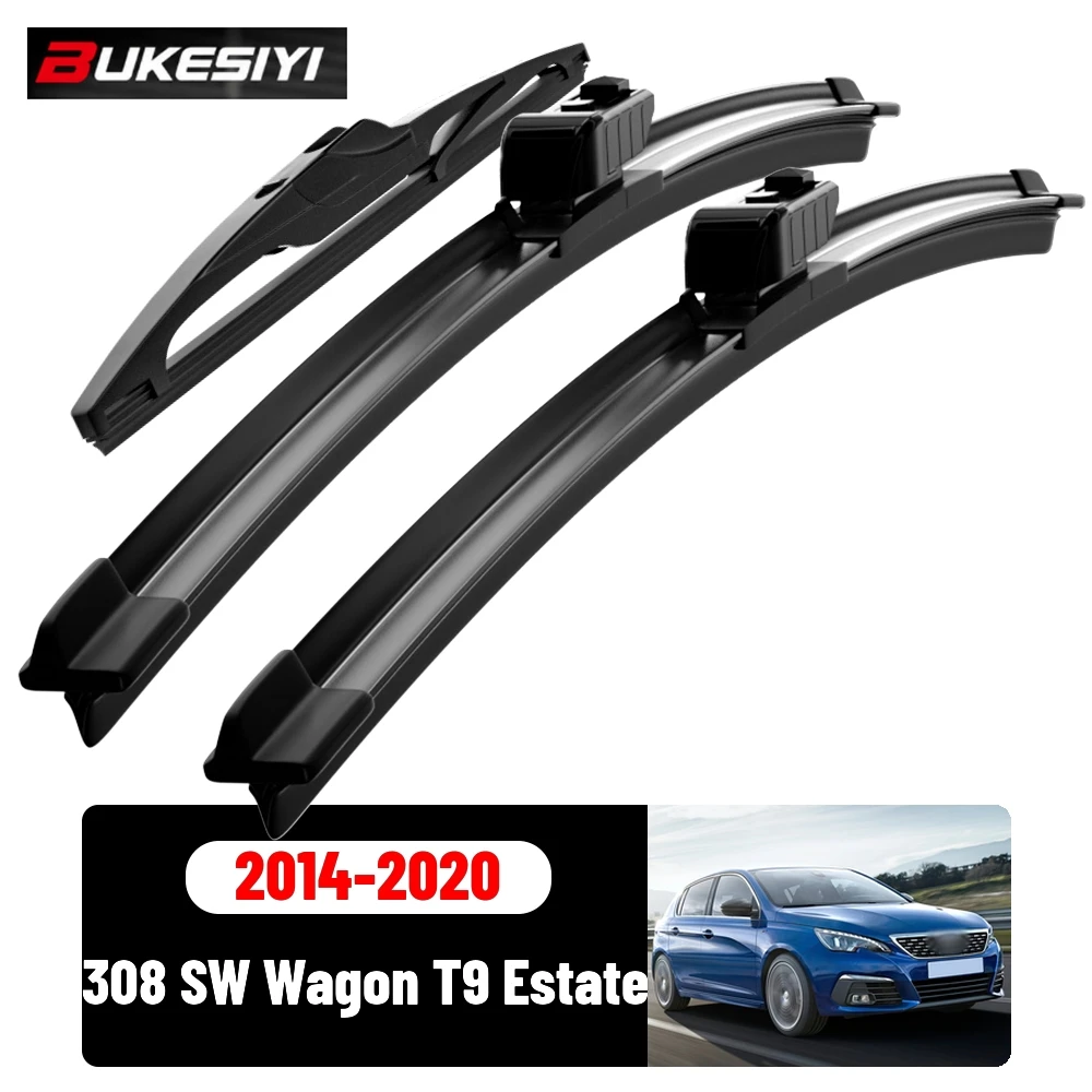 Scheibenwischerblätter-Set für vorne und hinten für Peugeot 308 SW Wagon T9 Estate 2014-2020 2015, leise Scheibenwischer, Zubehör, 24"18"12"