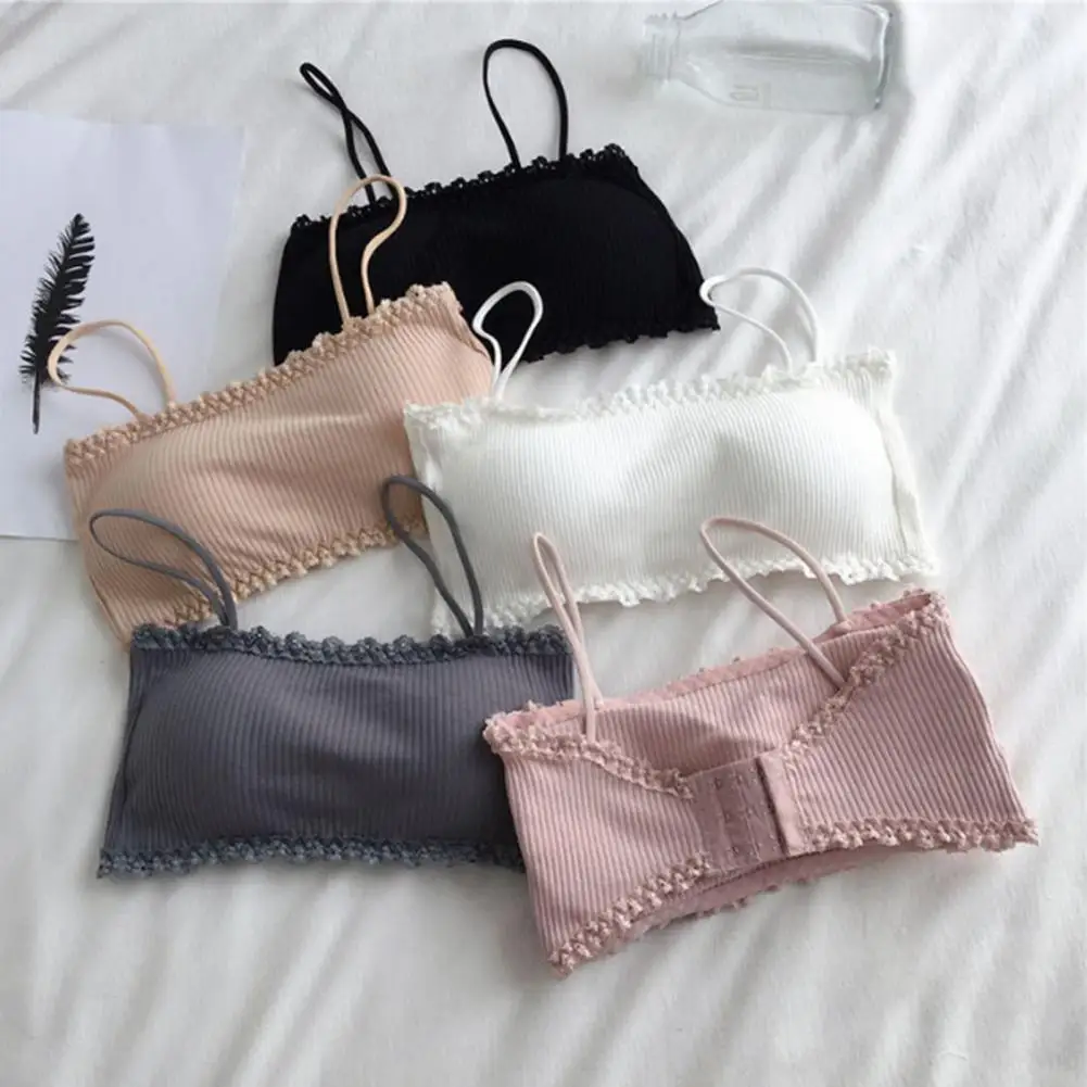 Women Bra Supportive Bra Spaghetti Strap Tube Top Bra Padded Wire-free Beauty Back Closure Soft Elastic Women's Underwear