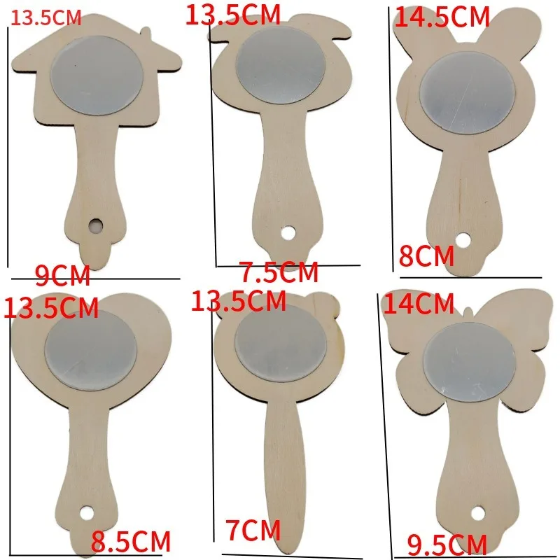 2pcs DIY Wooden Mirror Mini Wooden Craft Painting Princess Unfinished Mirror for DIY Handmade Craft Party Decorations