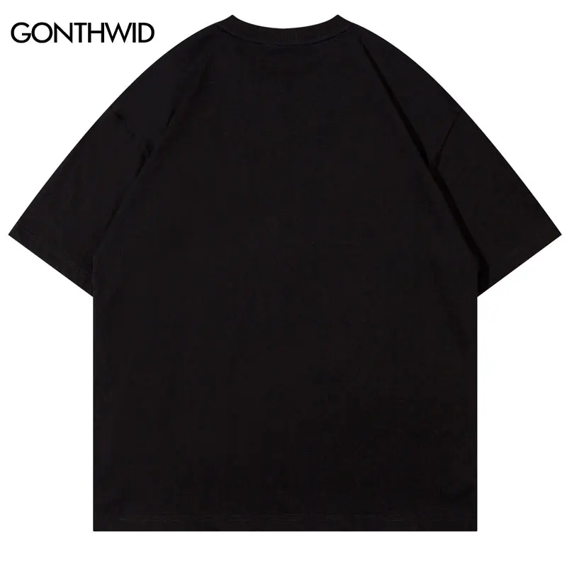 Men Streetwear Hip Hop Oversized T-Shirt Ghost Heart Funny Graphic T Shirt 2023 Harajuku Loose Tshirt Cotton Tops Tees Black