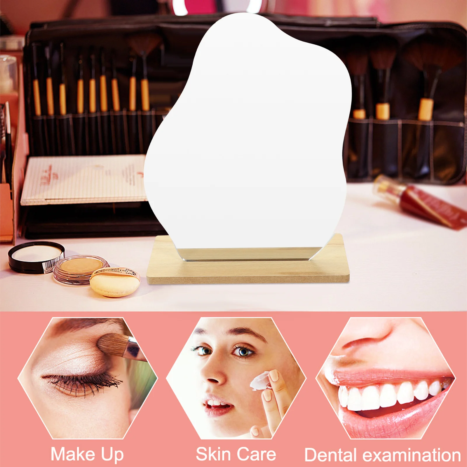 シンプルなデスクトップフリップメイクアップミラー プレミアムアクリル高精細フレームレスミラー 取り外し可能なスタンド ポータブル