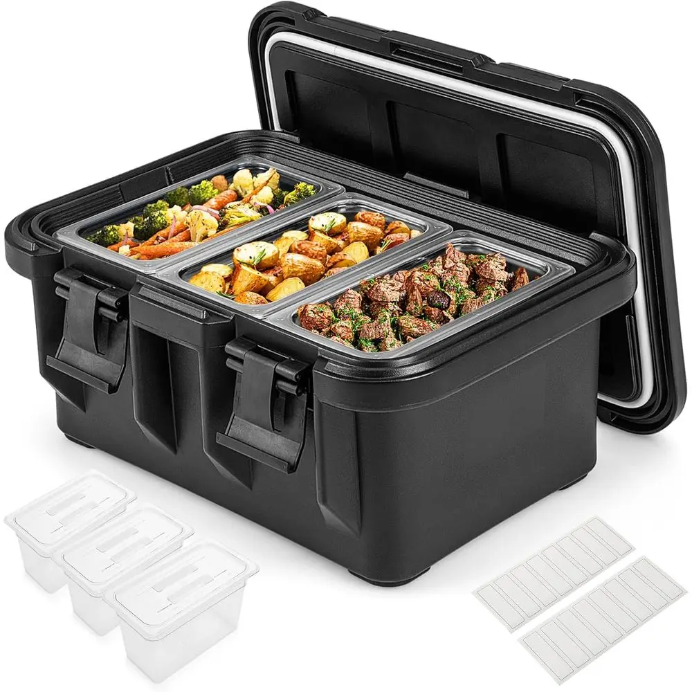 

31 Qt Insulated Food Pan Carrier with 3 Stainless Steel Pans, Side Handles, Locking Buckles - Ideal for Catering and Family Gath