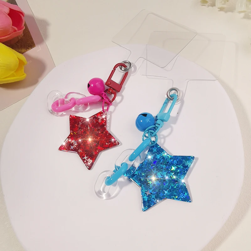 Phone Lanyard Bell Glitter Sequins Pentagram Phone Case Universal Chain Pendant Key Certificate Lost Proof Mobile Phone Lanyard