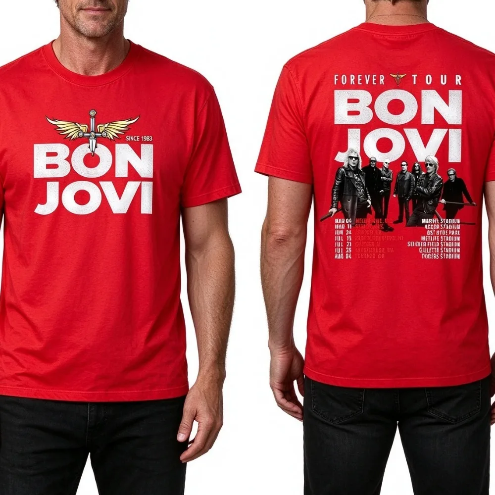 Bon Jovi Forever Tour 2027 T Shirts Unisex Women Men Pure Cotton Tees Rock Band Merch Streetwear Casual Top High Street Clothing