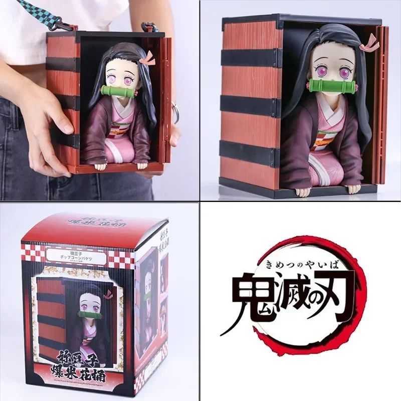 New 22cm Anime New Anime Demon Slayer Figre Kamado Nezuko Kimetsu No Yaiba Popcorn Bucket Pvc Collection Decor Action Model Chri