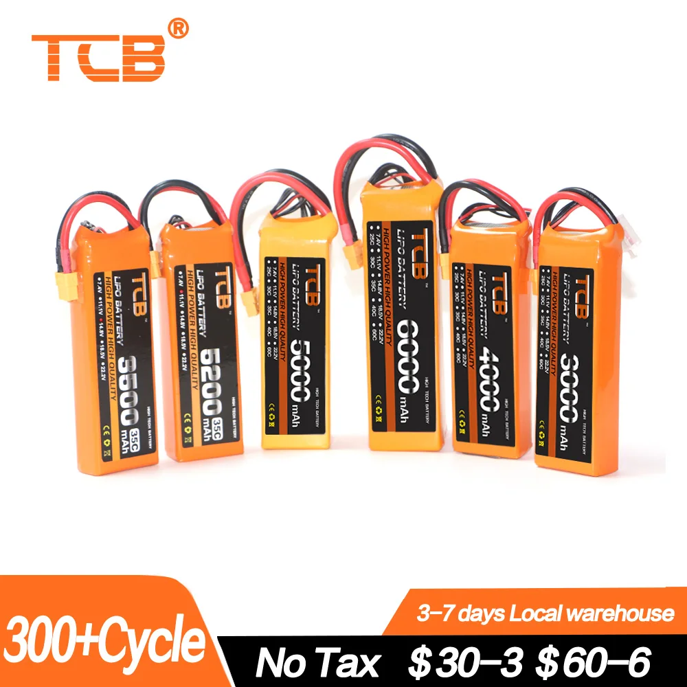 

NEW TCB 2S 3S 5S 4S 6S Lipo Battery 3000mah 4000mah 5000mah 6000mah 7.4V 11.1V 14.8V 18.5V 22.2V XT60 Deans EC5 FPV Airplanes